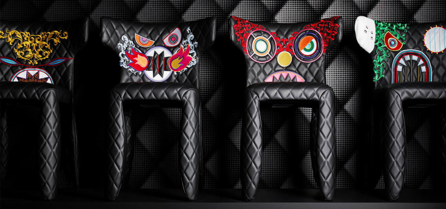 Monster Chairs with faces in a row